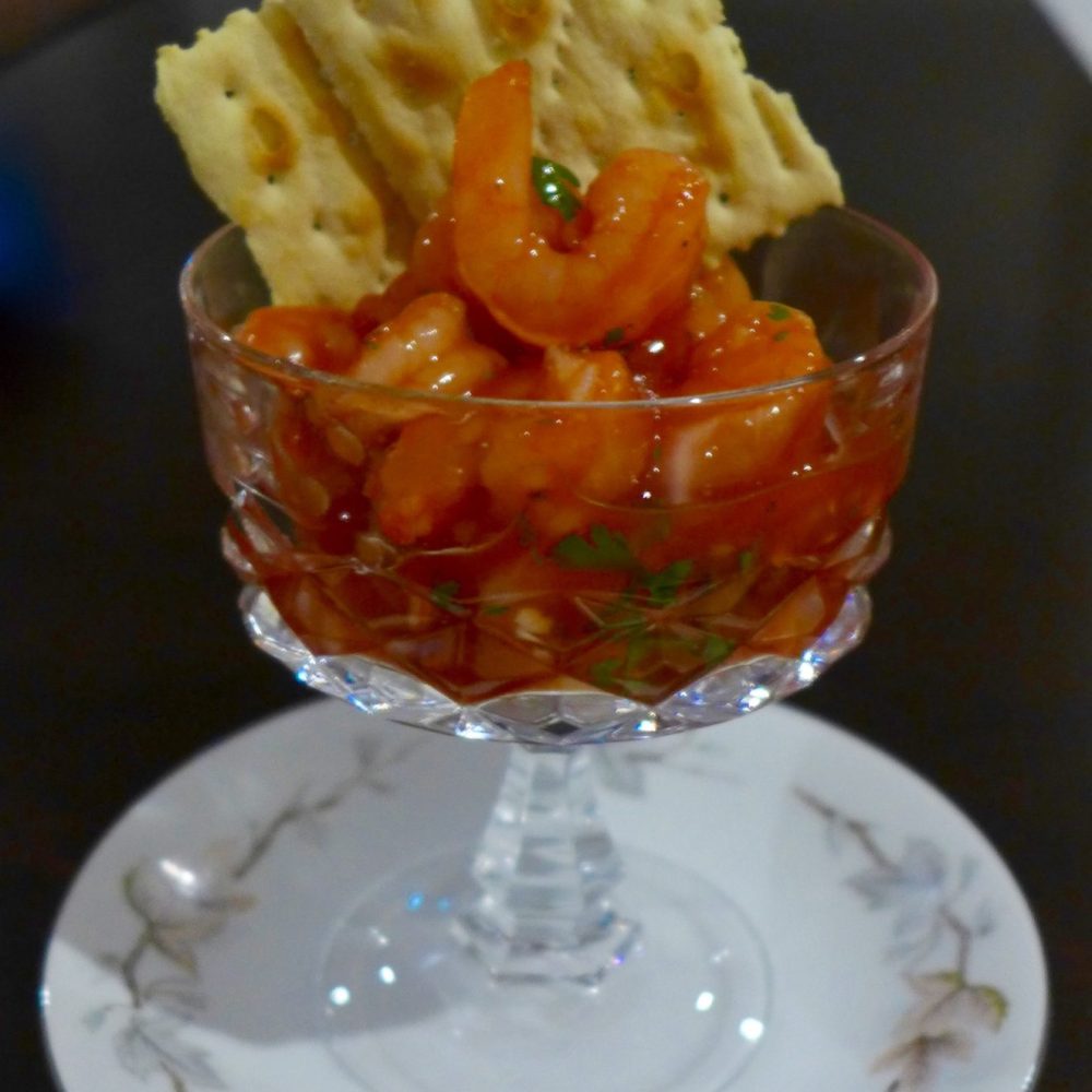 Ceviche de camarones en copa